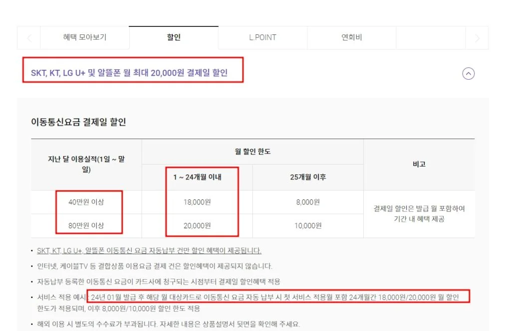모바일엔디지로카 할인 금액 및 조건 1